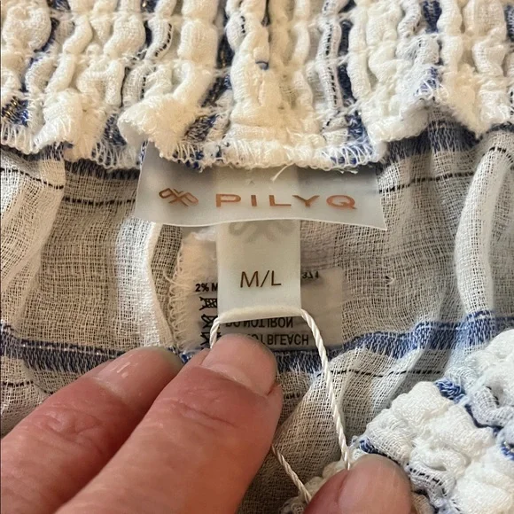 Pilyq High Waist Blue and White Plaid Shorts - Picture 5 of 8